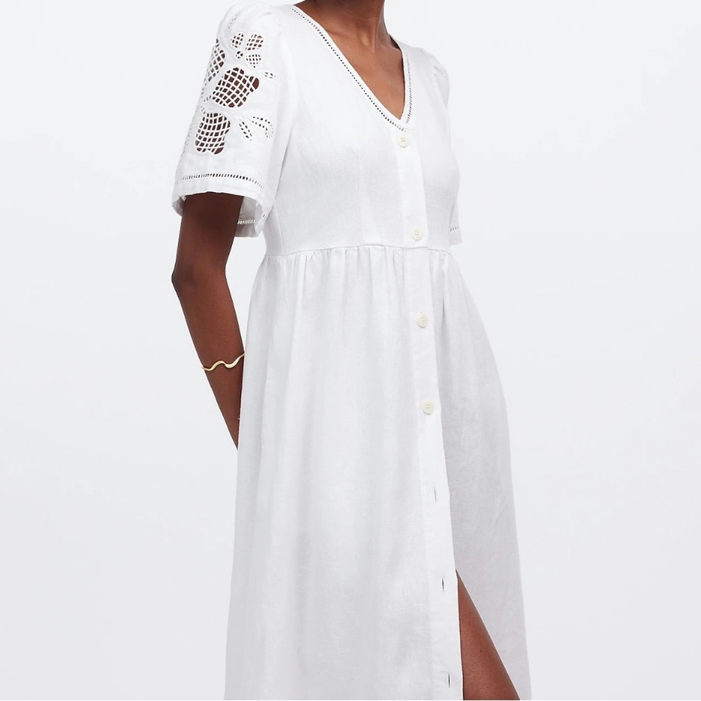 Madewell white Linen button front midi dress size medium